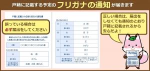 戸籍に記載する予定のフリガナの通知のハガキイメージ